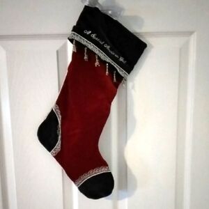 Retired American Girl elegant Red and Green Christmas Stocking with charms